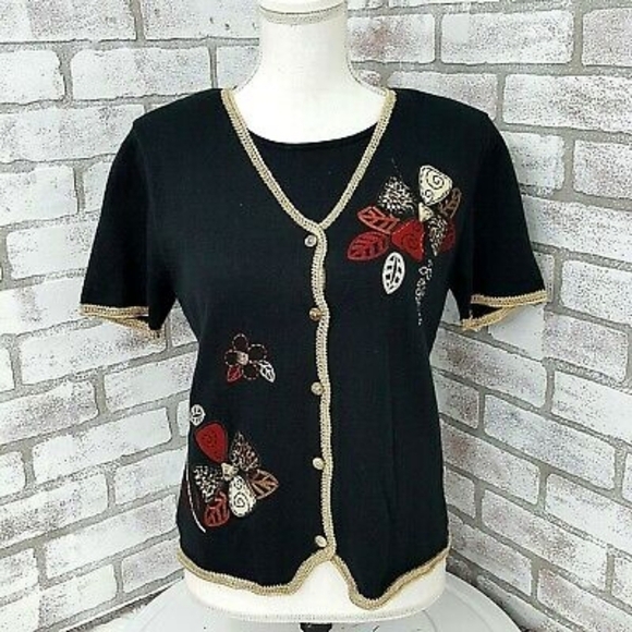Koret Women's Embroidered short sleeve Sweater Size PS Petite - Picture 1 of 9